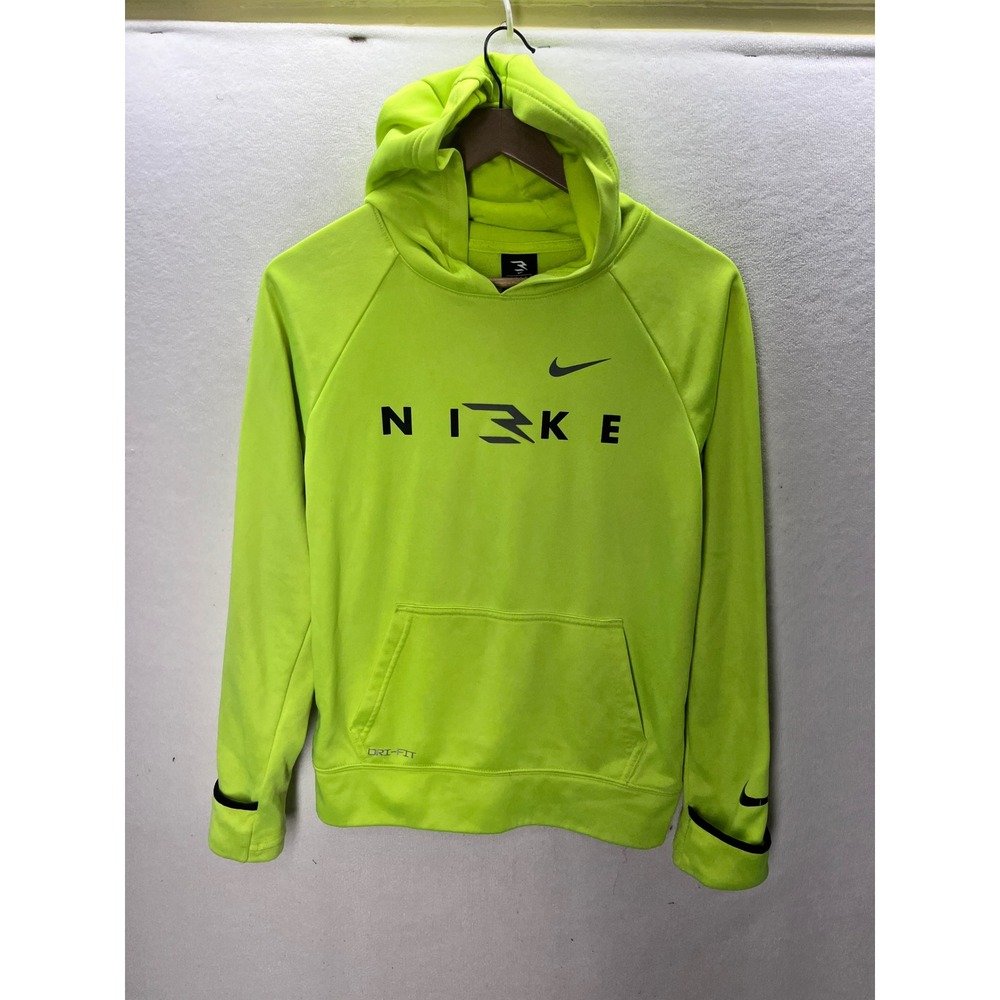 Nike 3 Brand Hoodie Boys Large Neon Yellow Dri-FIT Russell Wilson 3386